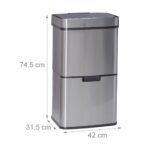 Cos de gunoi 3 in 1, compartiment 37 L cu deschidere/inchidere cu senzor, 2 x 12 L, otel inoxidabil, argintiu - imagine 2