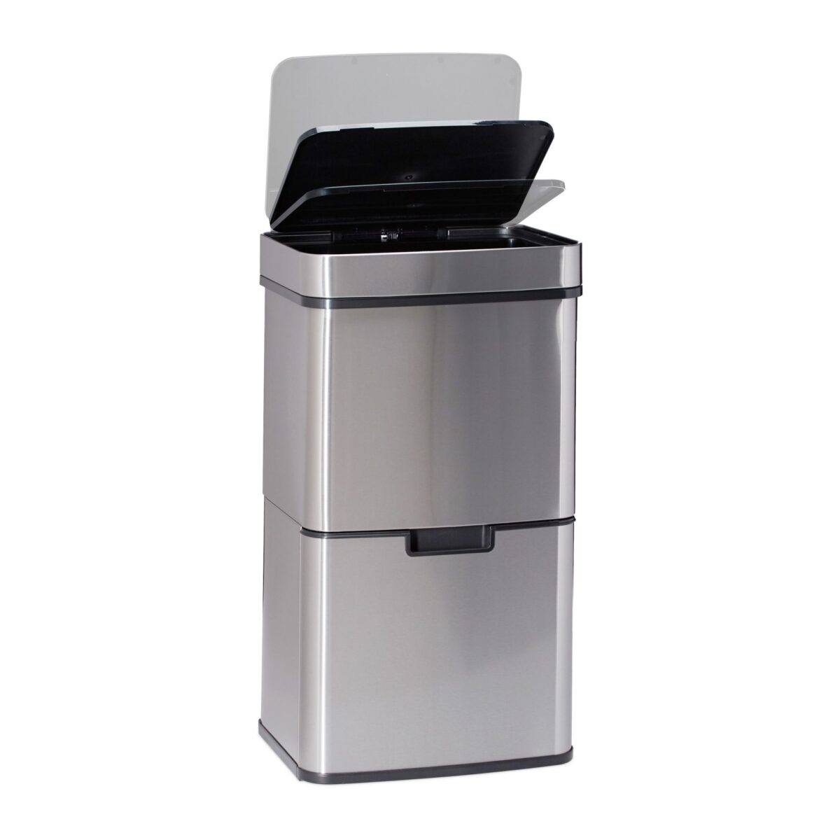 Cos de gunoi 3 in 1, compartiment 37 L cu deschidere/inchidere cu senzor, 2 x 12 L, otel inoxidabil, argintiu - imagine 3