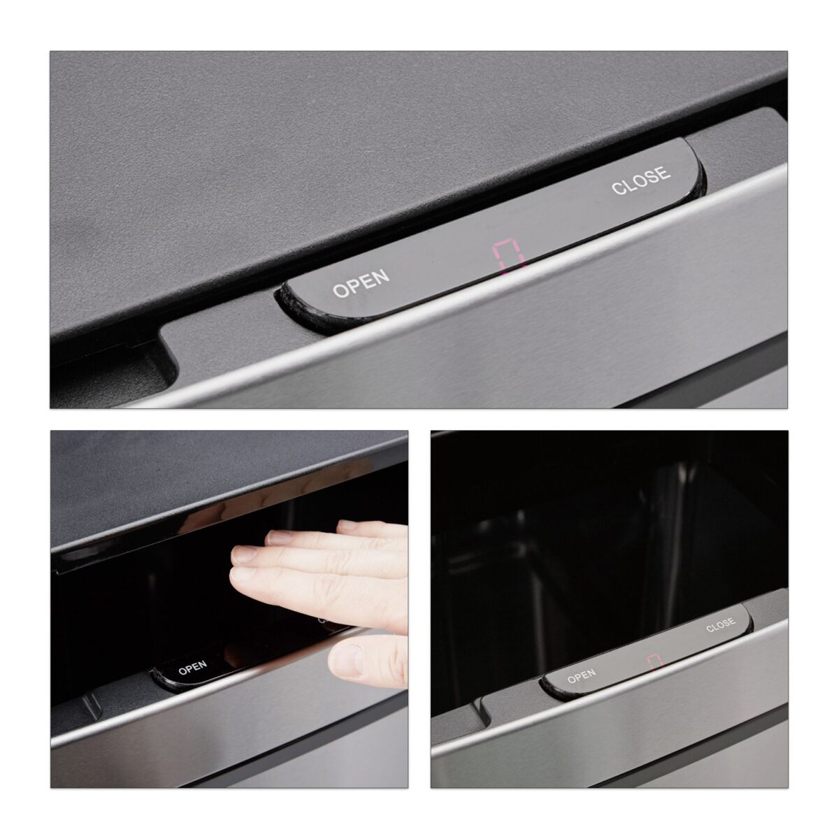Cos de gunoi 3 in 1, compartiment 37 L cu deschidere/inchidere cu senzor, 2 x 12 L, otel inoxidabil, argintiu - imagine 5