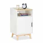Noptiera cu usa si raft deschis, alb/natur, MDF/bambus, 74 x 43 x 40 cm