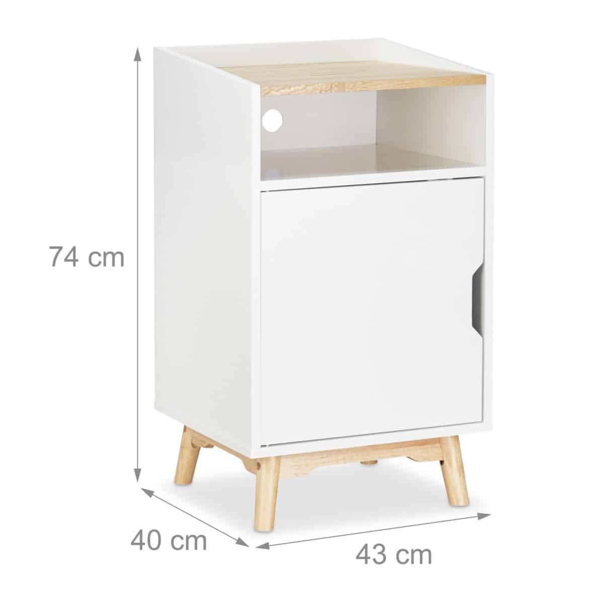 Noptiera cu usa si raft deschis, alb/natur, MDF/bambus, 74 x 43 x 40 cm - imagine 4