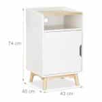 Noptiera cu usa si raft deschis, alb/natur, MDF/bambus, 74 x 43 x 40 cm - imagine 4