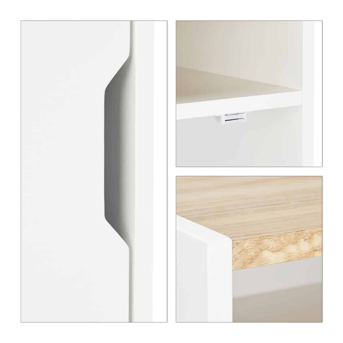 Noptiera cu usa si raft deschis, alb/natur, MDF/bambus, 74 x 43 x 40 cm - imagine 3