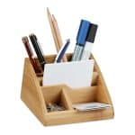 Organizator de birou, 5 compartimente, din bambus, 8,7 x 12,7 x 15,5 cm