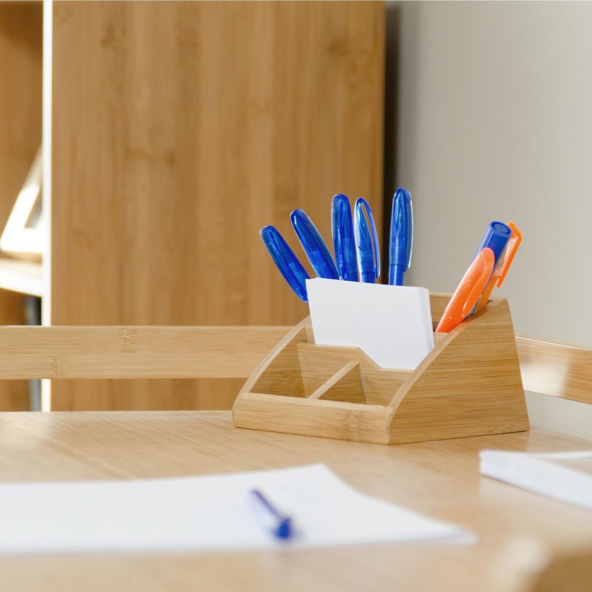Organizator de birou, 5 compartimente, din bambus, 8,7 x 12,7 x 15,5 cm - imagine 2