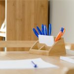 Organizator de birou, 5 compartimente, din bambus, 8,7 x 12,7 x 15,5 cm - imagine 2