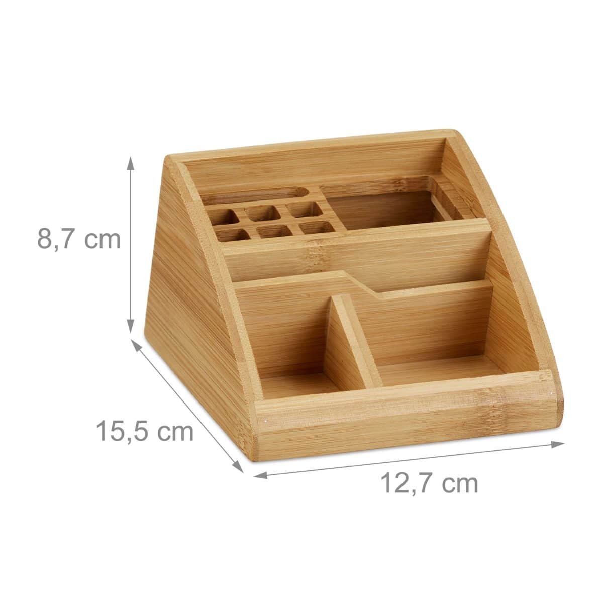 Organizator de birou, 5 compartimente, din bambus, 8,7 x 12,7 x 15,5 cm - imagine 3