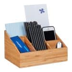 Organizator de birou, 6 compartimente, din bambus, 12,5 x 22 x 16 cm