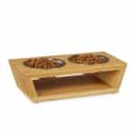 Boluri hranire animale de companie, din inox cu suport din bambus, 10,5 x 35,5 x 18 cm