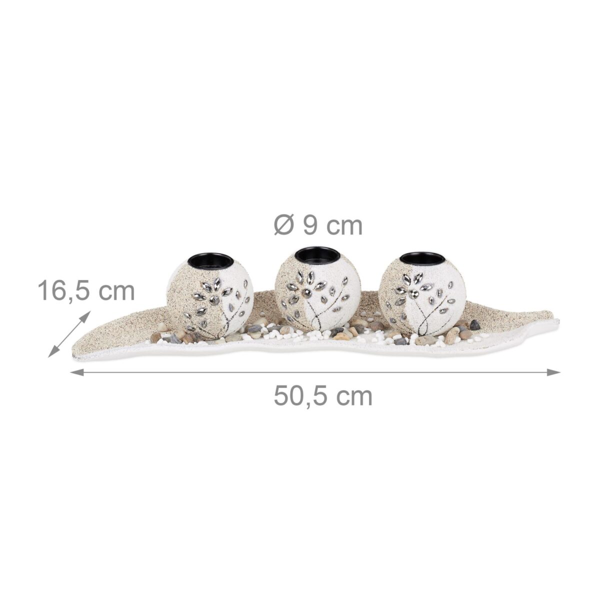Set decorativ suport pentru 3 lumanari, alb/bej/gri, dimensiuni 9 x 50,5 x 16,5 cm - imagine 4