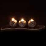 Set decorativ suport pentru 3 lumanari, alb/bej/gri, dimensiuni 9 x 50,5 x 16,5 cm - imagine 2