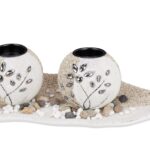 Set decorativ suport pentru 3 lumanari, alb/bej/gri, dimensiuni 9 x 50,5 x 16,5 cm - imagine 6