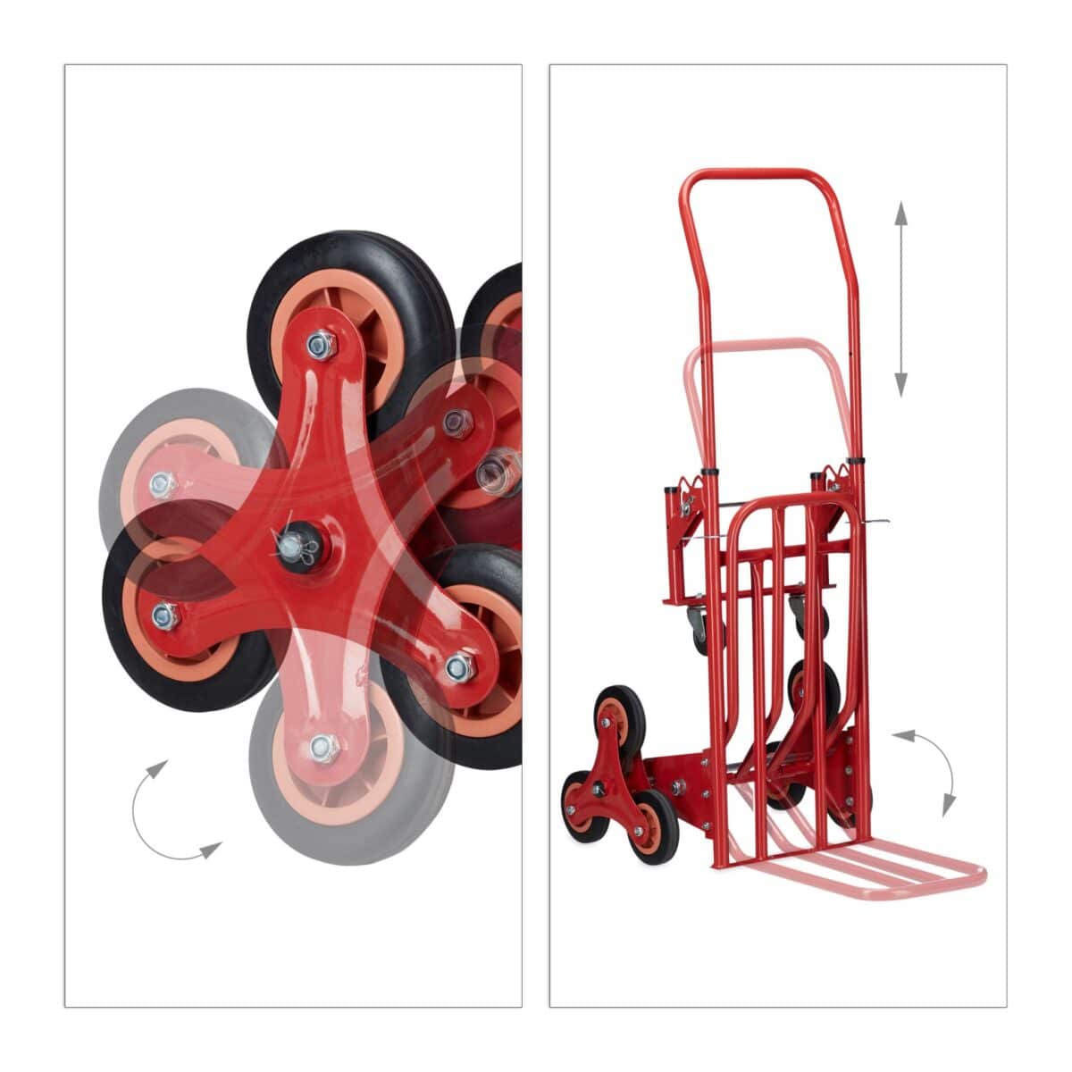 Carucior marfa pentru trepte, capacitate incarcare 150 kg, maner reglabil pe inaltime, rosu, Relaxdays - imagine 8