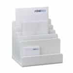 Organizator de birou, 5 compartimente, bambus lacuit alb, 23 x 24,5 x 20,5 cm