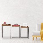 Set 3 masute de cafea, din lemn, maro/negru - imagine 3