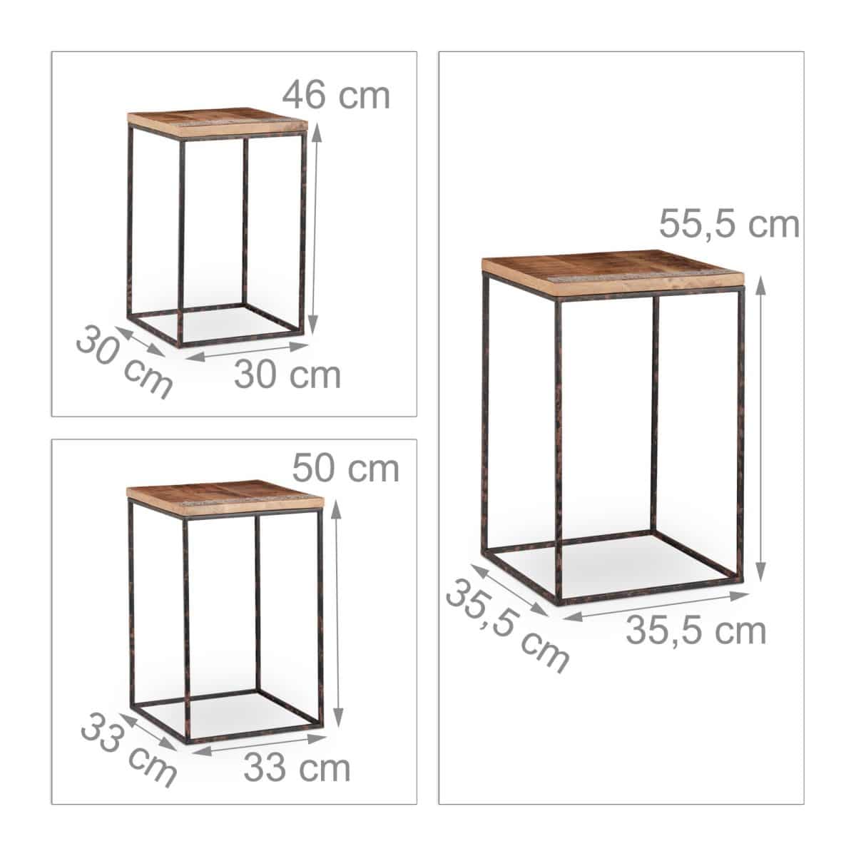 Set 3 masute de cafea, din lemn, maro/negru - imagine 2