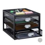 Organizator de birou, metalic, 3 sertare, negru, 23 x 27,5 x 35 cm