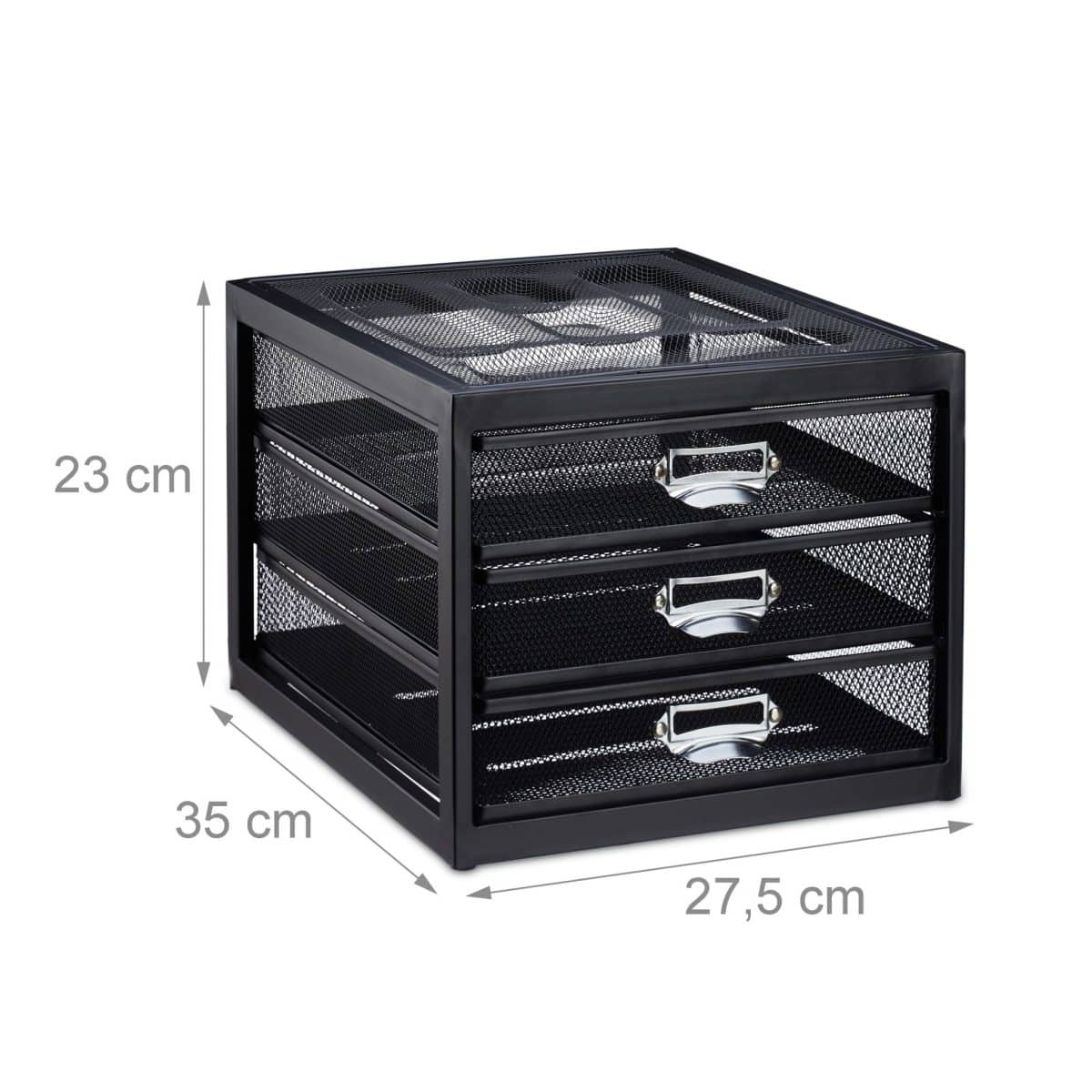 Organizator de birou, metalic, 3 sertare, negru, 23 x 27,5 x 35 cm - imagine 4
