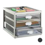 Organizator de birou, metalic, 3 sertare, gri, 23 x 27,5 x 35 cm