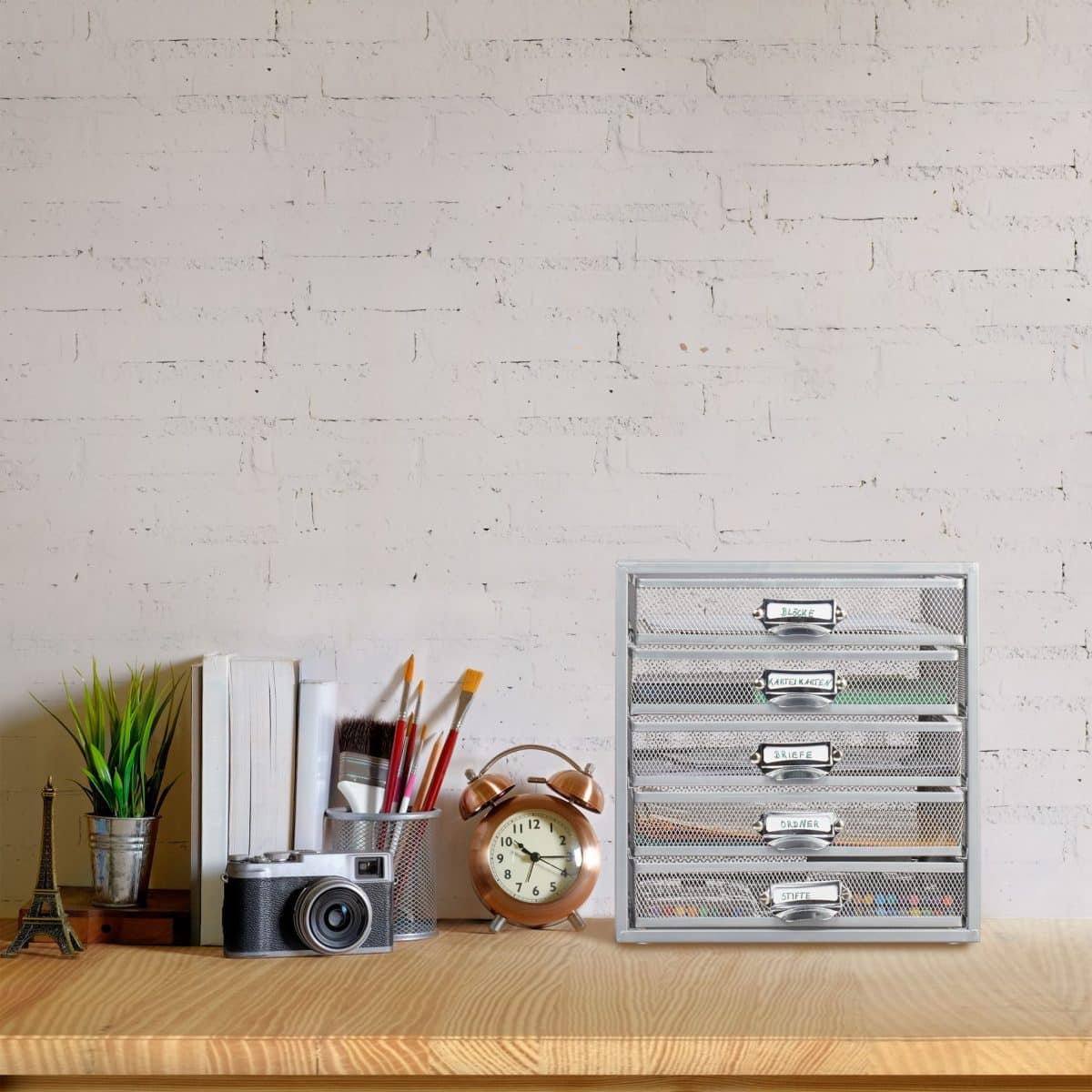 Organizator de birou, metalic, 5 sertare, gri, 29 x 27,5 x 35,5 cm - imagine 2