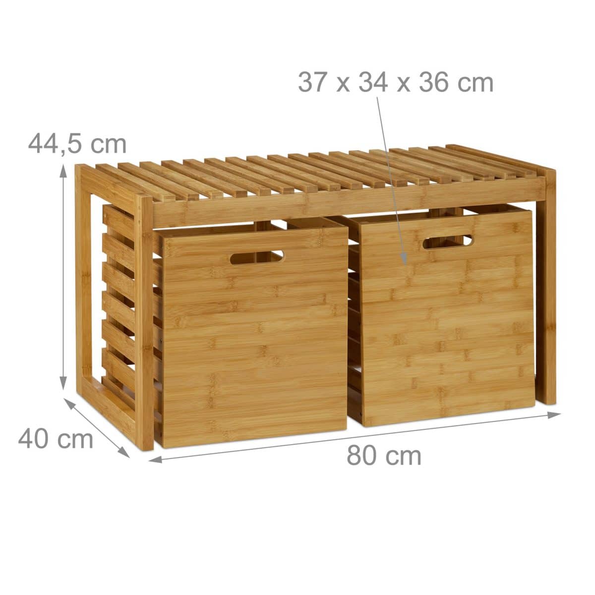 Banca cu spatiu de depozitare din bambus, ​​2 cutii de depozitare, 44,5 x 80 x 40 cm - imagine 6
