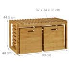 Banca cu spatiu de depozitare din bambus, ​​2 cutii de depozitare, 44,5 x 80 x 40 cm - imagine 6