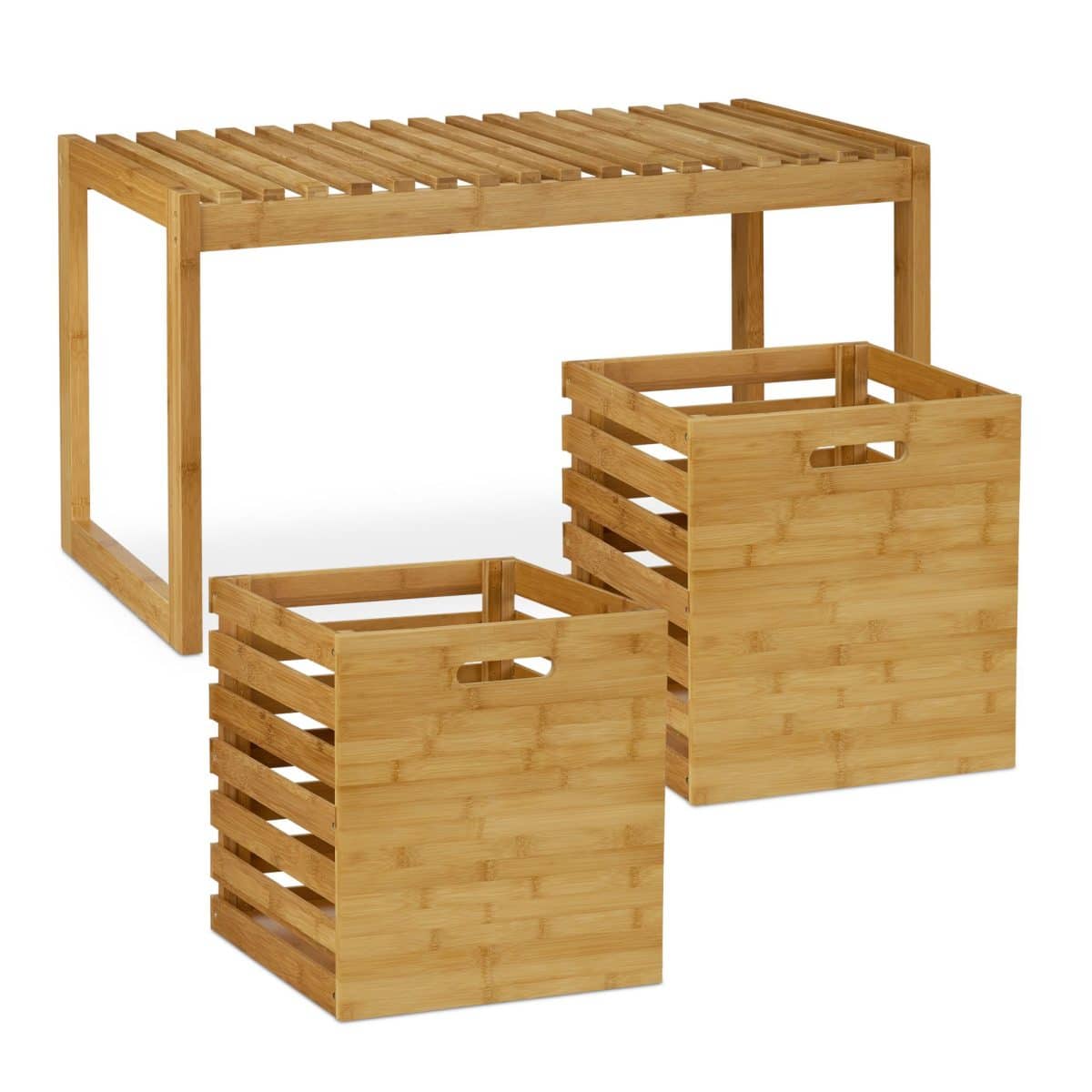 Banca cu spatiu de depozitare din bambus, ​​2 cutii de depozitare, 44,5 x 80 x 40 cm - imagine 5