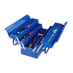 Cutie metalica albastra, maner transport, 5 compartimente, 21 x 53 x 20 cm