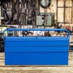 Cutie metalica albastra, maner transport, 5 compartimente, 21 x 53 x 20 cm - imagine 2