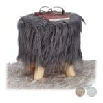 Scaun cu blana sintetica gri, picioare lemn, 31 x 31 cm
