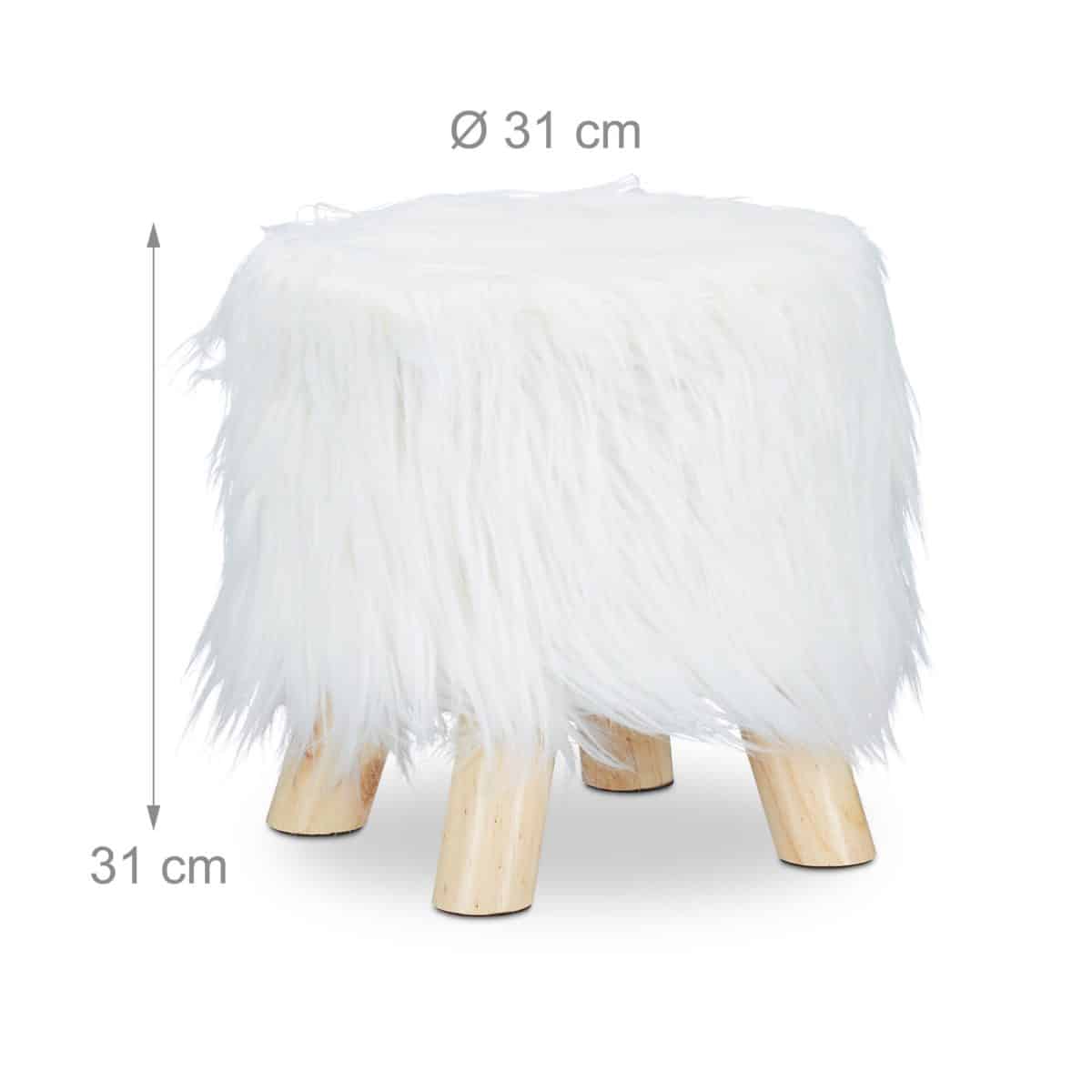 Scaun cu blana sintetica alba, picioare lemn, 31 x 31 cm - imagine 4
