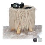Scaun cu blana sintetica crem, picioare lemn, 31 x 31 cm