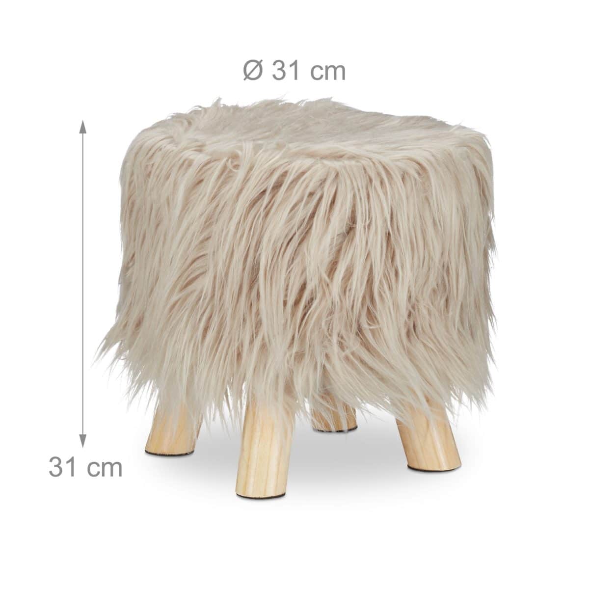 Scaun cu blana sintetica crem, picioare lemn, 31 x 31 cm - imagine 4