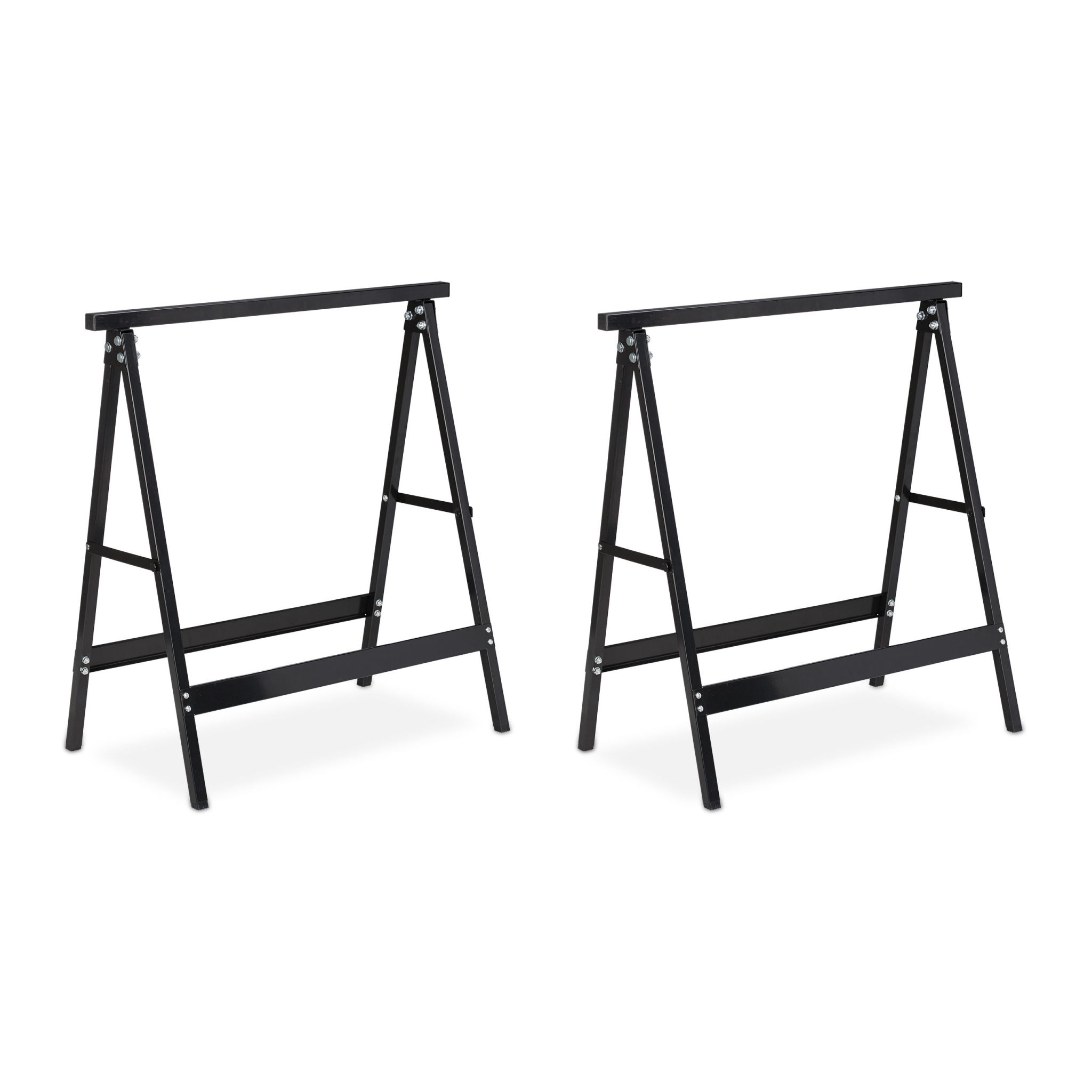 10026075_0_1_18d4e647633dce4fc11cae661f5777f5 Set 2 staliere multifunctionale din otel, pliabile, capacitate 100 kg, negru, Relaxdays - imagine 1