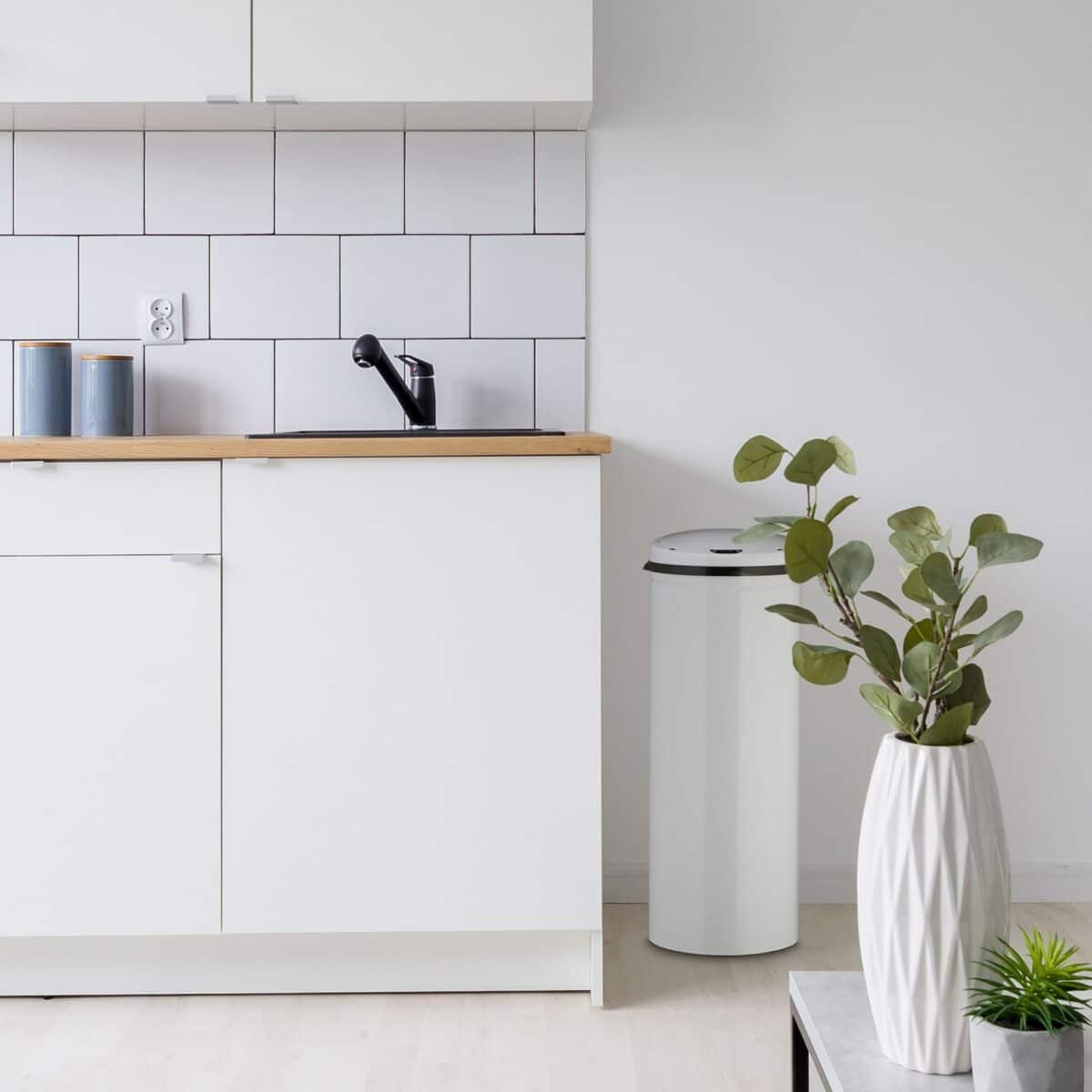 Cos de gunoi cu senzor, 50 L, otel, design modern, alb - imagine 5
