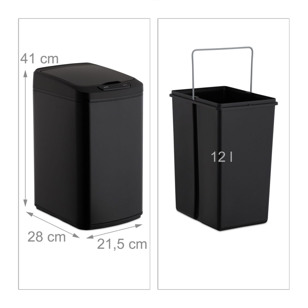 Cos de gunoi cu senzor automat, 12 L, capac anti-miros, 41 x 21,5 x 28 cm, negru - imagine 2