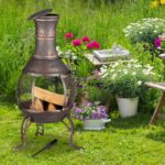 Semineu pentru terasa si gradina, cu poker, Relaxdays, otel/fonta, design rustic, negru, 89 x 44 x 44 cm - imagine 7