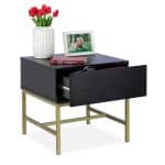 Noptiera neagra cu sertar, picioare din metal, 50 x 50 x 50 cm