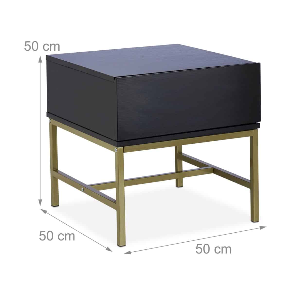 Noptiera neagra cu sertar, picioare din metal, 50 x 50 x 50 cm - imagine 6
