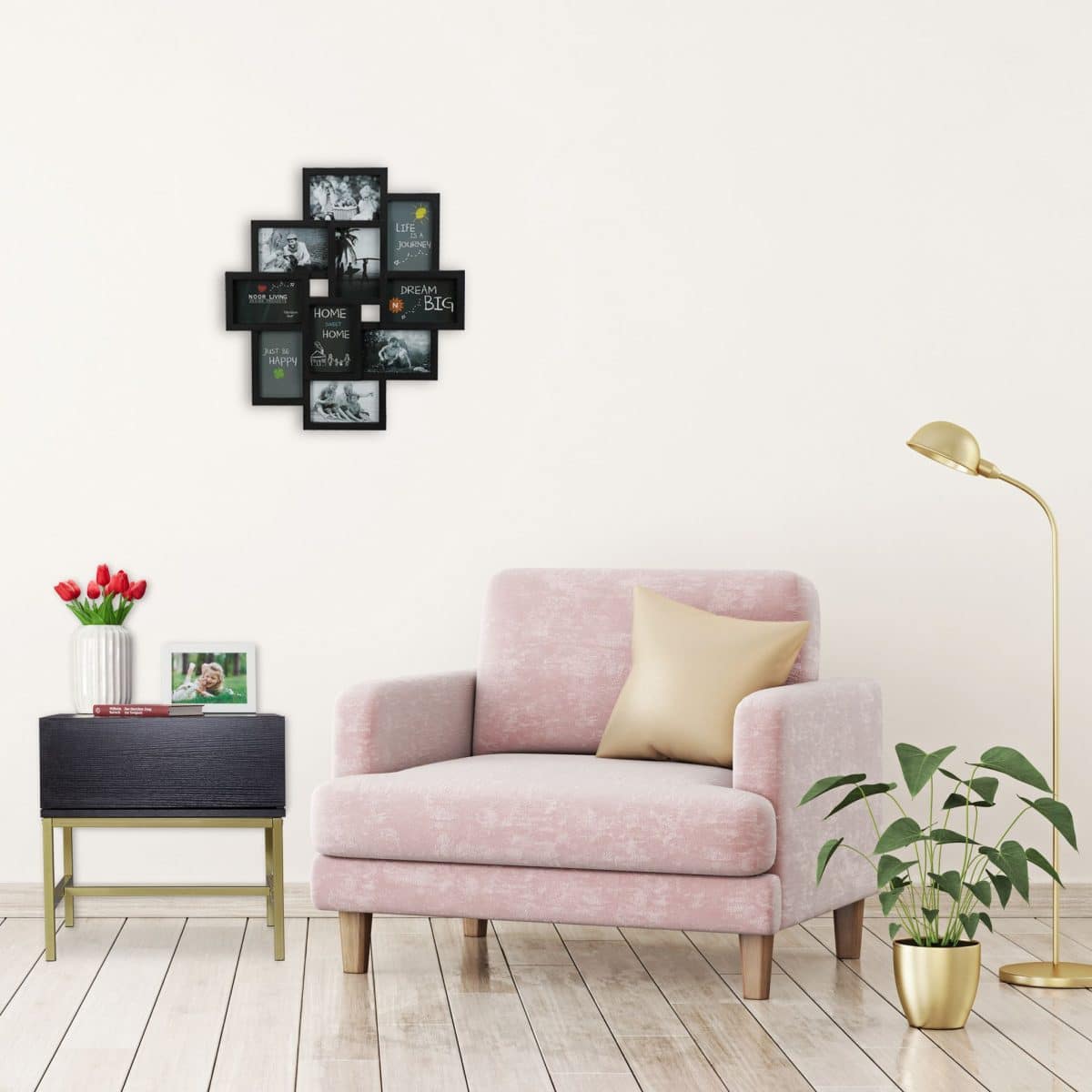 Noptiera neagra cu sertar, picioare din metal, 50 x 50 x 50 cm - imagine 4