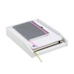Tavita documente A4, din bambus, alb, 6 x 25 x 33 cm, Relaxdays