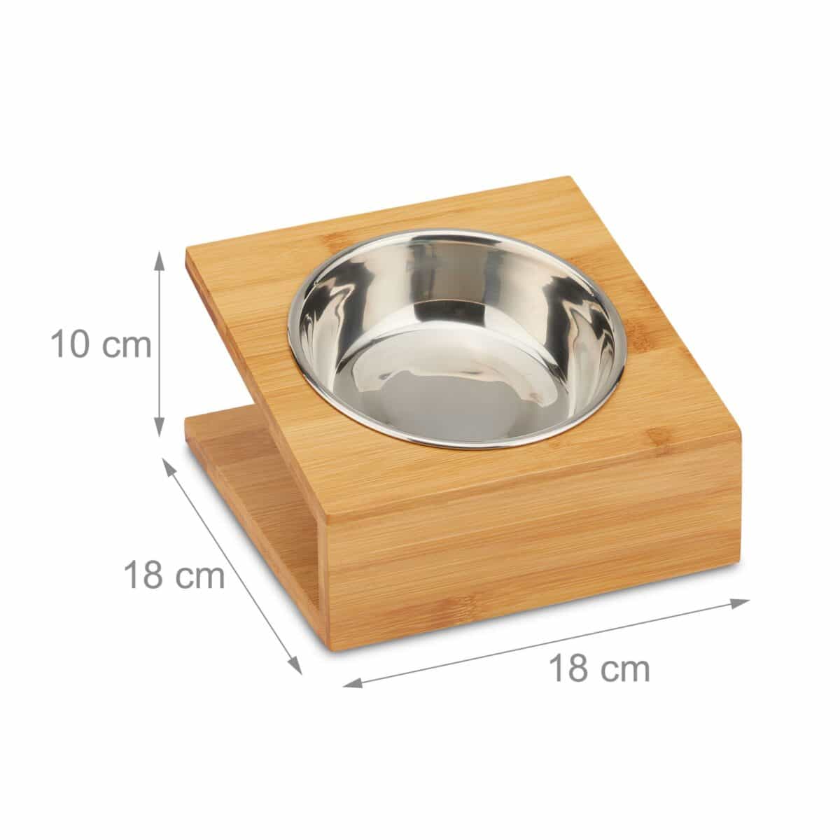 Bol inox, mancare caini/pisici, cu suport din bambus, 10 x 18 x 18 cm - imagine 4