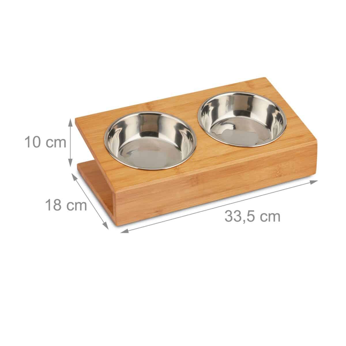 Set boluri inox, mancare caini/pisici, cu suport din bambus, 10 x 33,5 x 18 cm - imagine 5