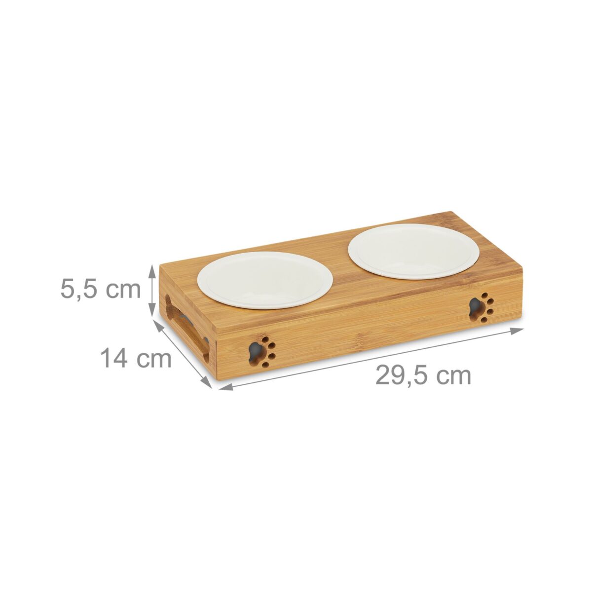 Suport din bambus cu 2 boluri din inox, pentru catei si pisici, 5,5 x 29,5 x 14 cm - imagine 4