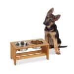 Set 2 boluri mancare pentru animale, suport bambus, 18,5 x 40 x 20,5 cm