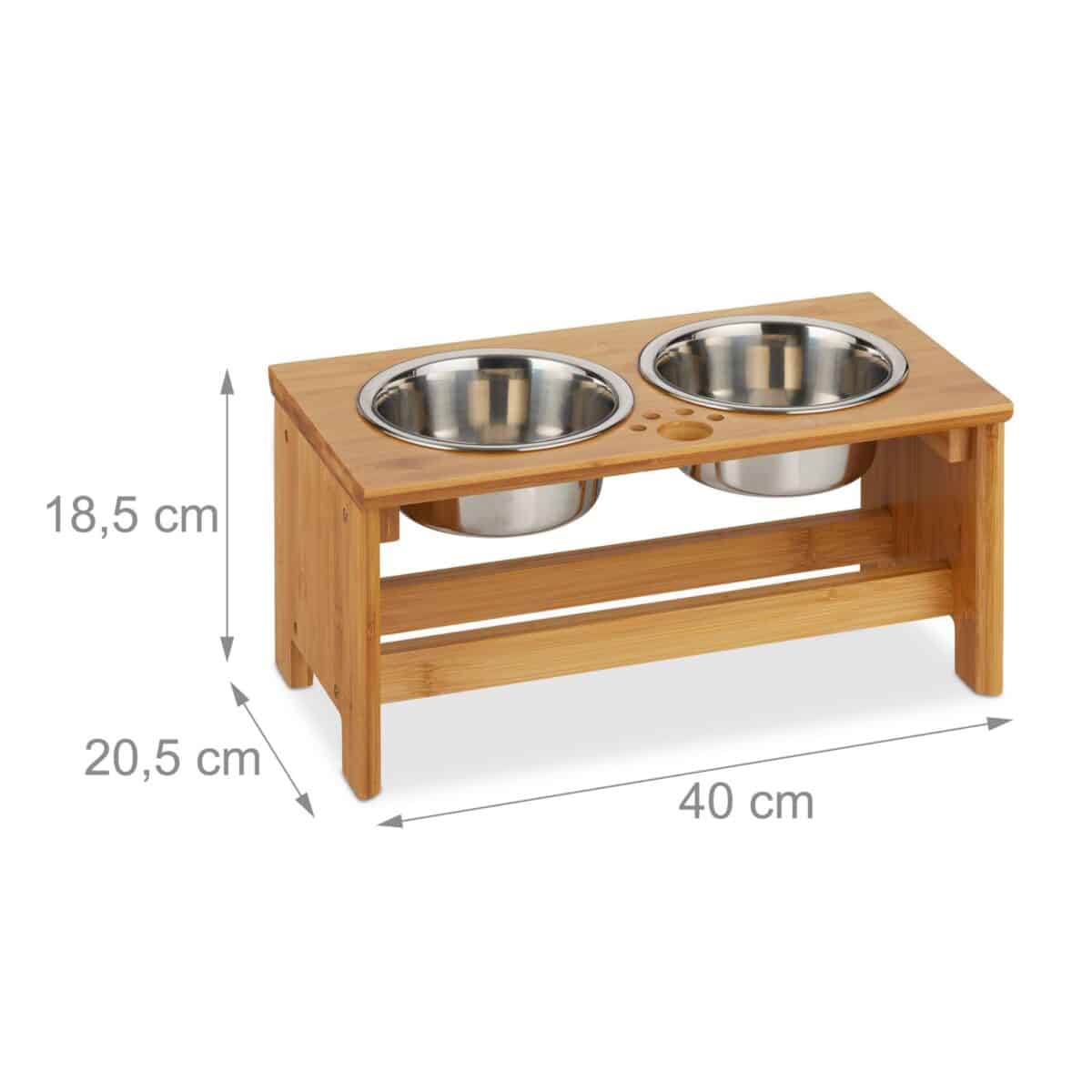 Set 2 boluri mancare pentru animale, suport bambus, 18,5 x 40 x 20,5 cm - imagine 5