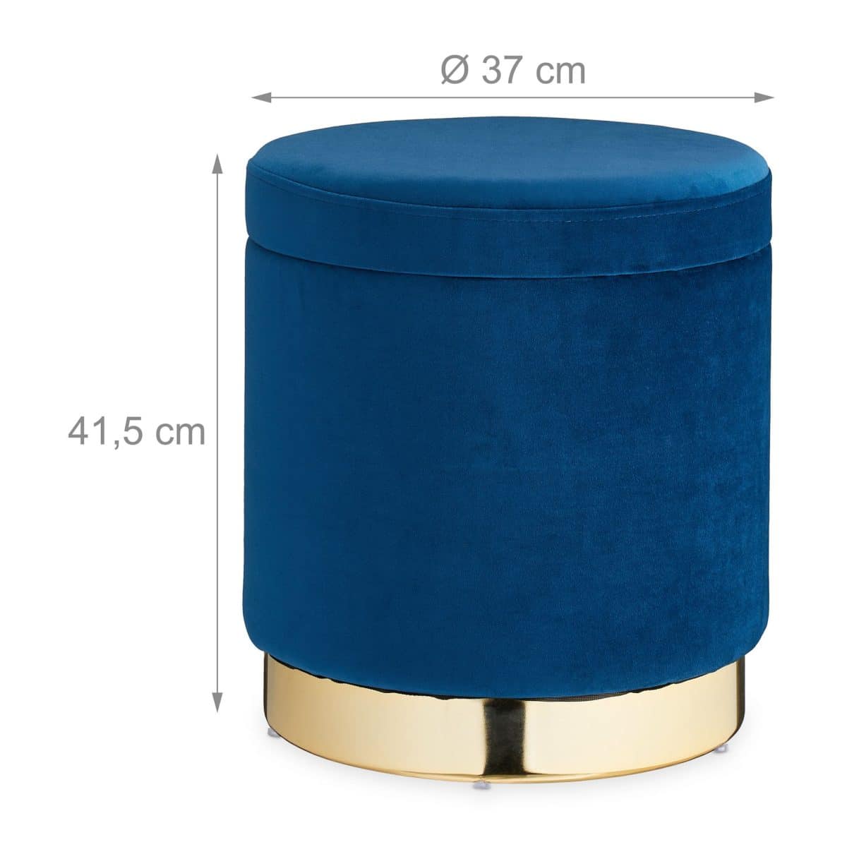 Taburet din catifea cu spatiu de depozitare, albastru/auriu, design modern, capacitate 150 kg, 41,5 x 37 cm - imagine 4
