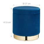 Taburet din catifea cu spatiu de depozitare, albastru/auriu, design modern, capacitate 150 kg, 41,5 x 37 cm - imagine 4
