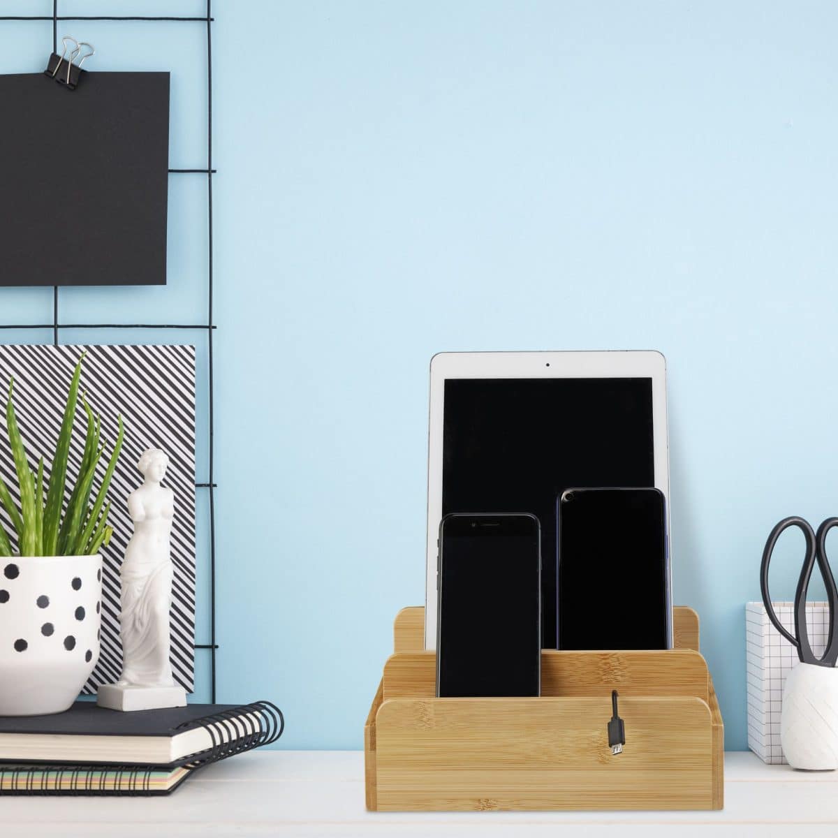 Suport pentru telefoane/tableta, din bambus, 6 device-uri, 10 x 22,5 x 15 cm - imagine 2