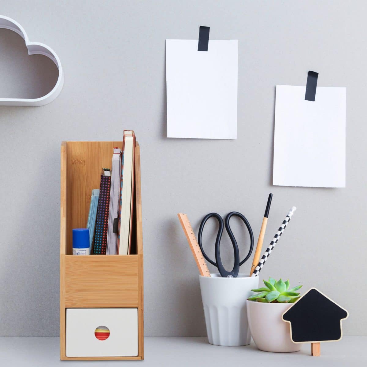 Organizator bambus, de birou, 2 compartimente, 30 x 12 x 23 cm - imagine 2